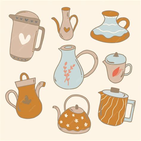 Premium Vector | Teapot hand drawn elements set