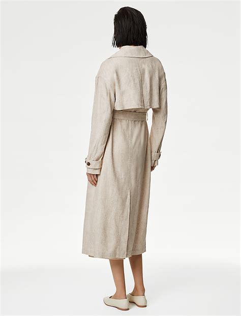 Buy Linen Blend Longline Trench Coat at Marks & Spencer