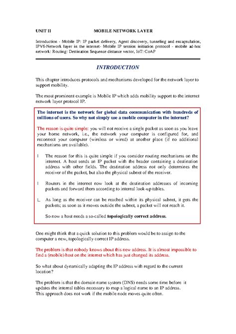 UNIT 2 - Intro to Mobile IP: Packet Delivery, Agent Discovery ...