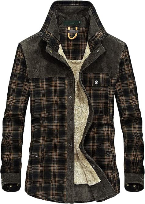 Amazon.com: Mens Hooded Flannel Shirt Jacket Print Lapel Button Down ...