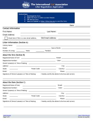 TX The International Cat Association Litter Registration Application ...