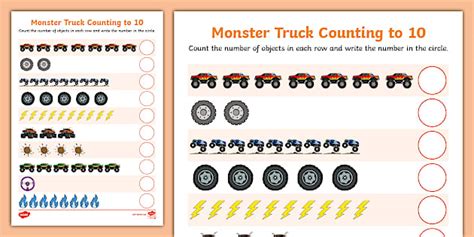 👉 Monster Truck Counting to 10 Activity