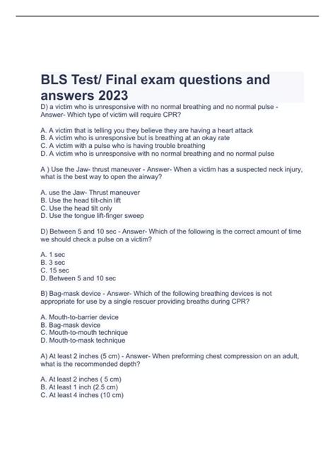 Bls Renewal Test Questions: Free Bls Practice Test – BSBF