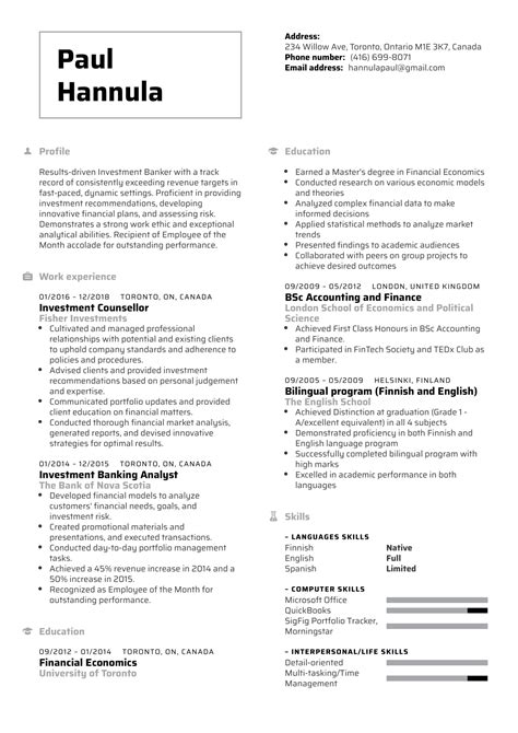 Investment Banker Resume Template | Kickresume