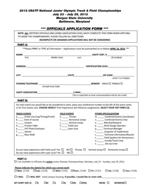 Fillable Online usatf Officials bApplicationb PDF - USA Track amp Field ...