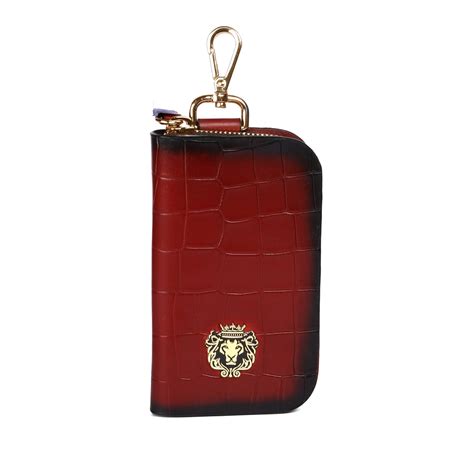 Hanging Loop Car Key Case Wallet Pouch in Luxurious Deep Cut Wine Leat