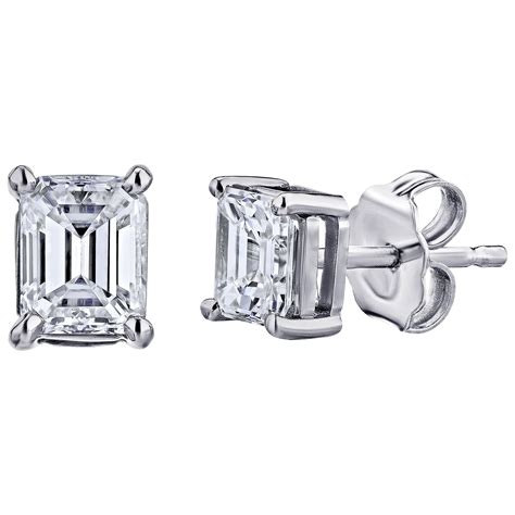 GIA Certified Platinum Emerald Cut Diamond Studs 1.00 Carat Total For ...