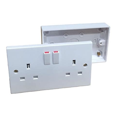 Buy Double Wall Socket & Back Box Pattress. Twin 2 Gang Switched Plug ...