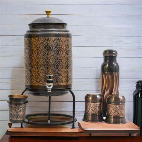 ROYALSTUFFS 8 Liter Copper Embossed Black Water Dispenser Tank + 3 ...