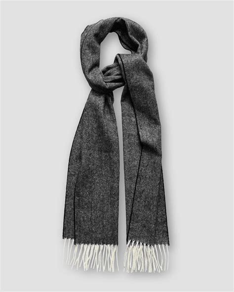 Black Herringbone Wool Scarf - Eton