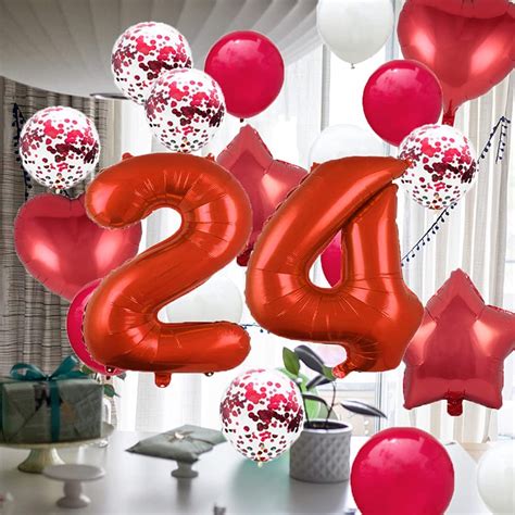 Buy 24th Birthday Balloon 24th Birthday Decorations Red 24 Balloons ...