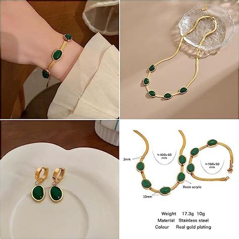 OVAL GREEN CRYSTAL PENDANT NECKLACE SET WITH BRACELET & EARNINGS