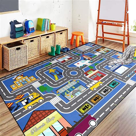Amazon.com: FJKJHKGJ Car Rugs for Kids Toy - Blue Road Rug for Kids, Car Traffic Road Play Mat ...