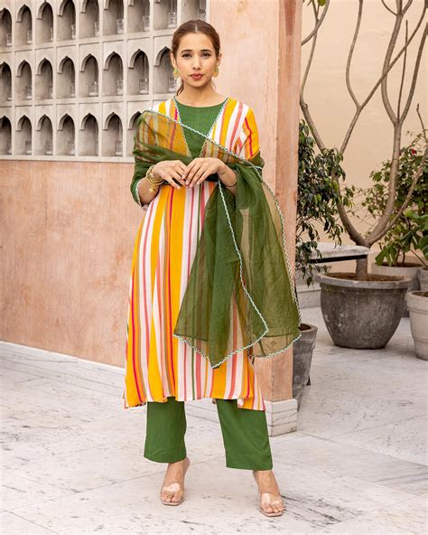 Buy Mustard Striped Suit Set Online in india – Ambraee