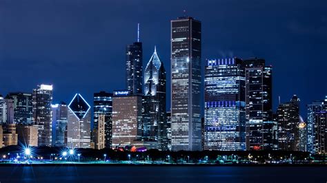 United States, Illinois, Chicago, skyscrapers, city night lights ...
