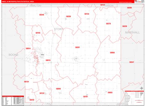 Ames, IA Metro Area Wall Map Red Line Style by MarketMAPS - MapSales
