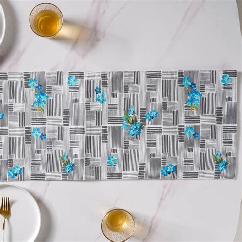 Bluebell Dining Cotton Printed Table Runner Grey For 6 Seater