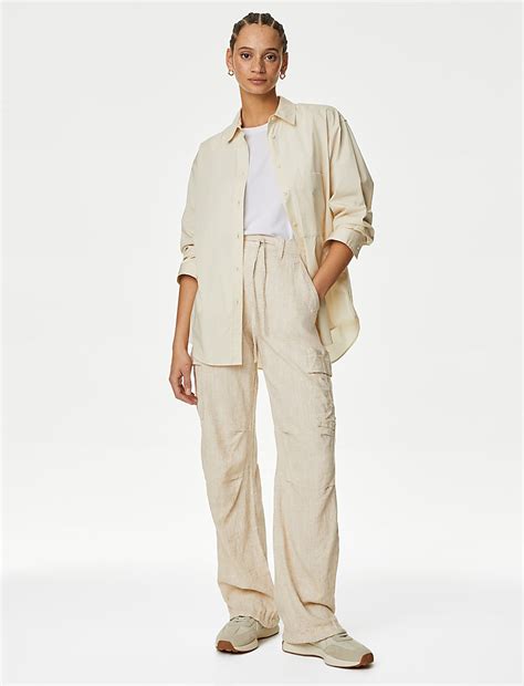 Buy Linen Rich Straight Leg Cargo Trousers at Marks & Spencer