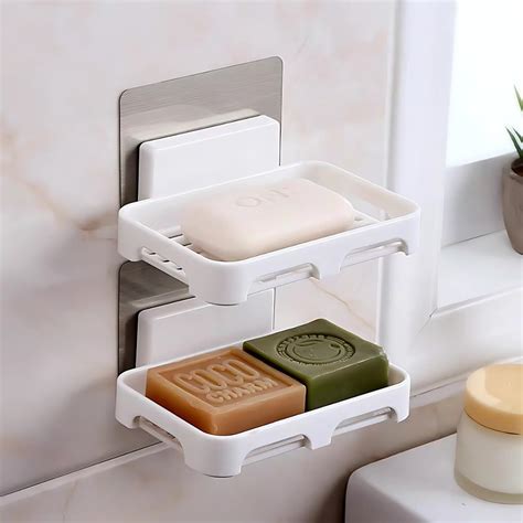 Satpurush Plastic Bathroom Soap Stand for Bathroom, Self-Adhesive Soap ...