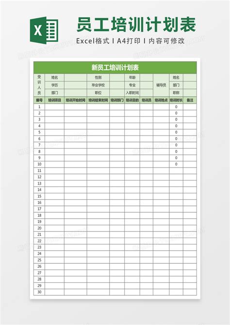 新员工培训计划表表格表格Excel模板下载_熊猫办公