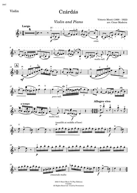 Czardas - Violin and Piano (Individual Parts) (arr. César Madeira) by ...