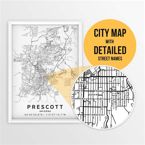 Printable Map of Prescott, Arizona, USA With Street Names - Instant Download  City Map  Travel ...