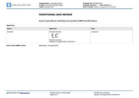 Image result for Safe Work Method Statement Form