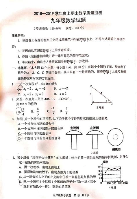 2018-2019重庆二外九年级上数学期末试题（图片版）_初三数学_中考网