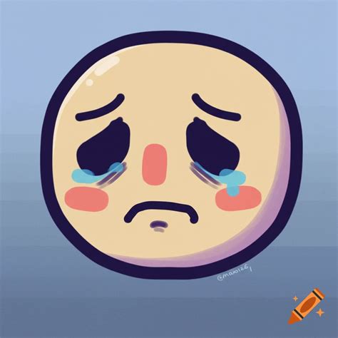 A crying emoji face with blue tears and red cheeks, drawn in a simple ...