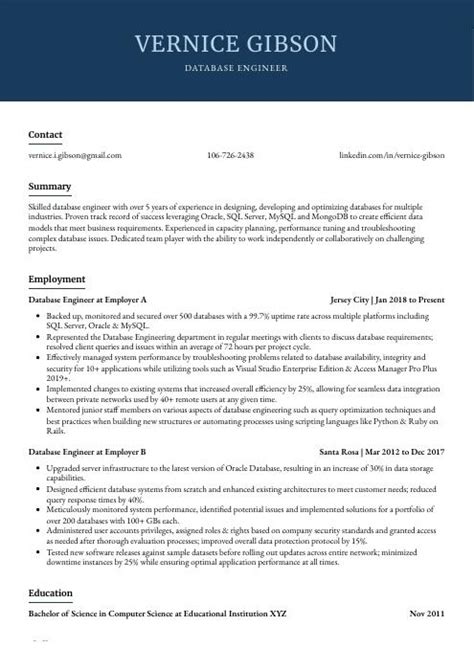 Image result for Database Engineer Resume Examples