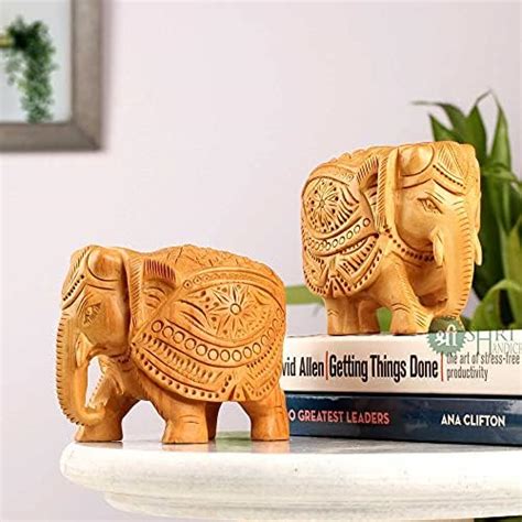 Buy Goranshi Creation Eco Friendly Elephant Wooden Statue, Hand Carved ...