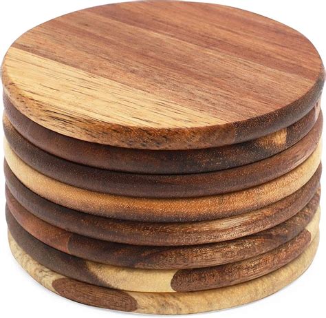 Amazon.com | Juvale Round Acacia Wood Coasters - 8 Pack, 4 in, Brown ...