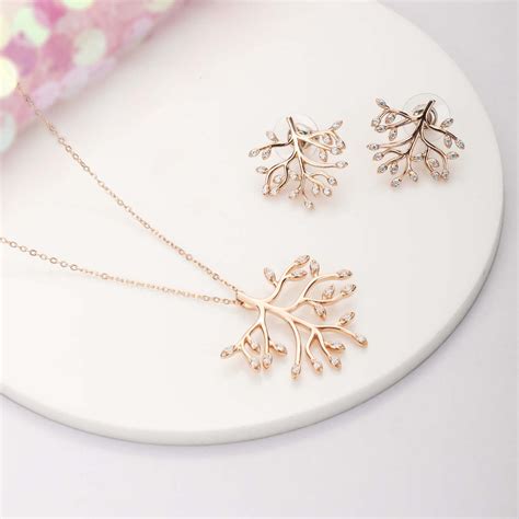 Shop for Leaf Rose Gold Plated Jewelry Set online by Zavya