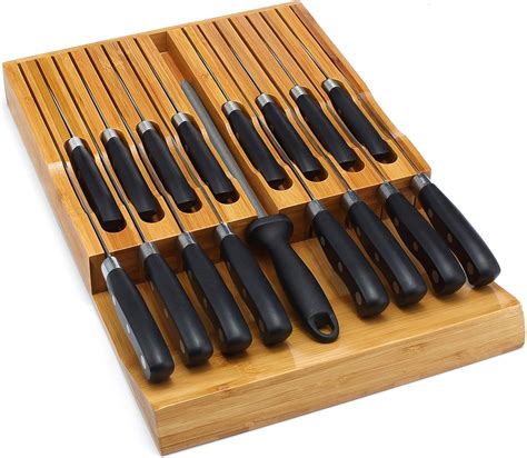 Amazon.com: VaeFae In-Drawer Knife Block,Bamboo Knife Drawer Organizer ...