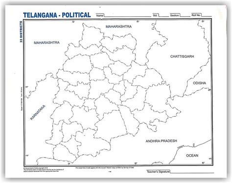 Telangana Political map 50 sheets with 33 districts for Practice - A4 ...