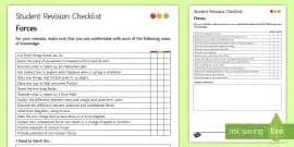 Speed and Motion Student Revision Checklist (teacher made)