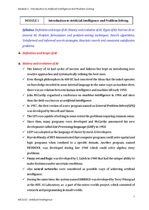 Artificial Intelligence - VTU - Studocu
