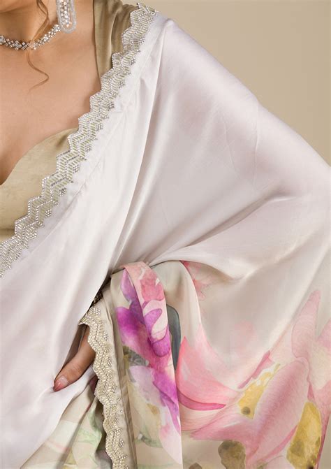 Buy Mehendi Stonework Satin Saree - Koskii