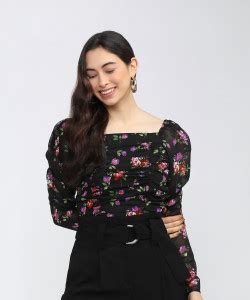 Tokyo Talkies Casual Self Design Women Black Top - Buy Tokyo Talkies ...