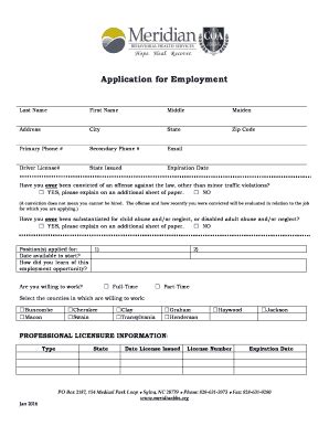 Fillable Online meridianbhs Application for Employment - Meridian ...