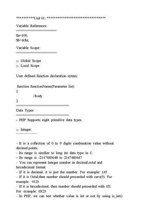 UNIT-I PHP Notes - no any information - **********Unit 01