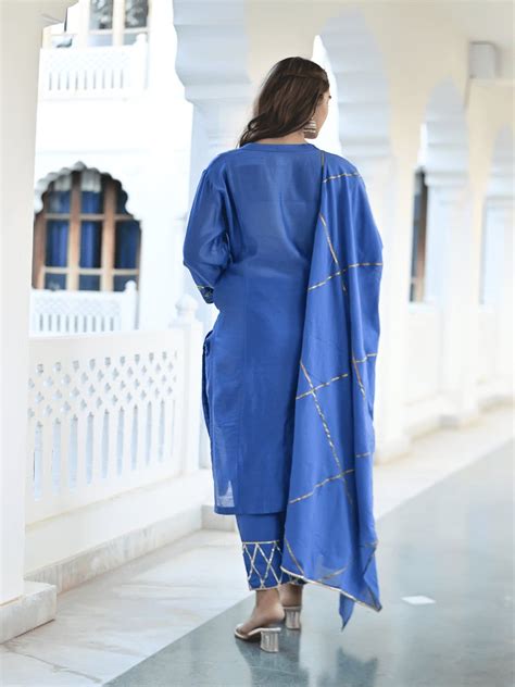 Royal Blue Gotta Silk Kurta Set for Women - Elegant Fashion – Charkha Tales