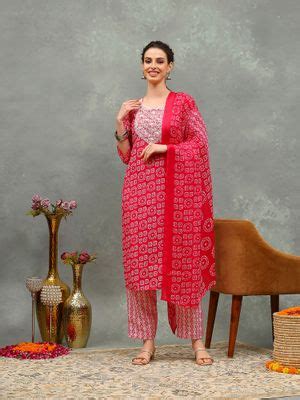 Buy MEENA BAZAAR Women Pink Printed Thread Work Kurta with Pant and ...