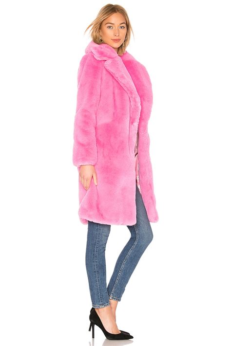 MILLY Riley Long Faux Fur Coat in Bubblegum | REVOLVE