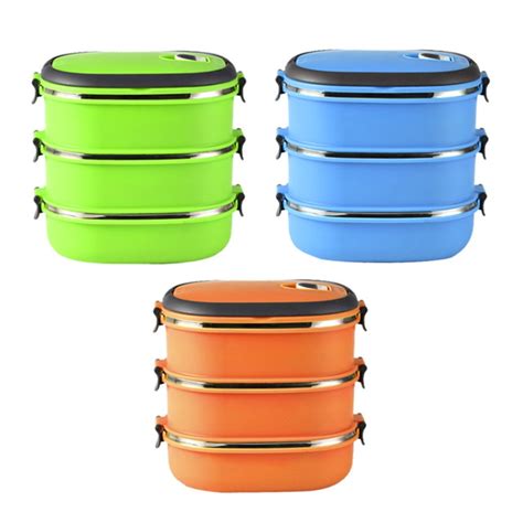 Buy SANWOOD Lunch Box,1/2/3 Layer Rectangle Stainless Steel Thermal ...