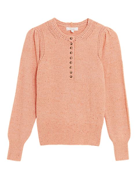 Buy Cotton Rich Textured Button Detail Jumper at Marks & Spencer