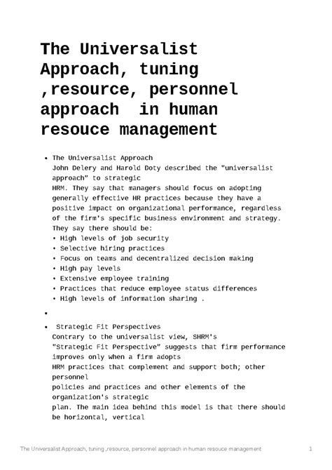 The Universalist Approach tuning resource personnel approach in human ...