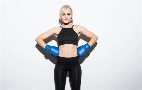 Wallpaper woman, young, blue, blonde, boxing gloves for mobile and ...