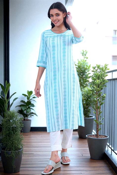 Buy Green Yarn Dyed Straight Cotton Blend Kurta Online for Woman | Shop ...