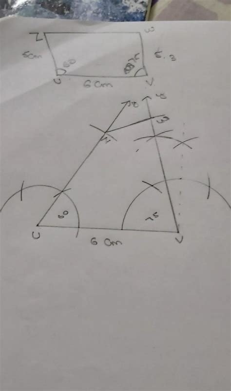 Construct a quadrilateral in which UV=6cm ,VW=5.3cm,UZ=5cm angle U=60 ...